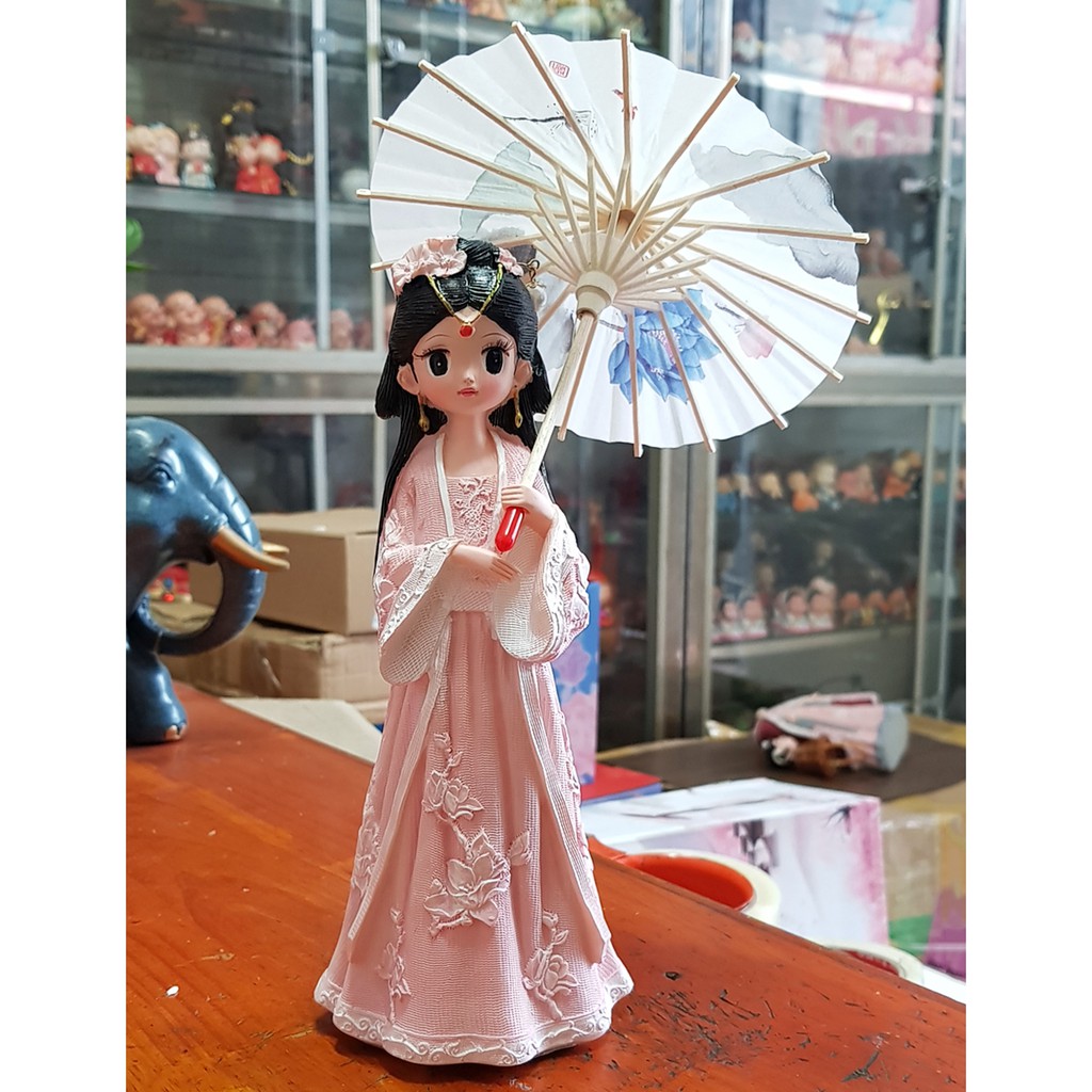 Tượng chibi thiếu nữ cổ trang che ô 3D